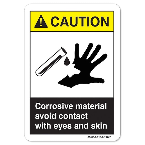 ANSI Caution, 12" Height, 18" Width, Aluminum, 12" H, 18" W, Landscape, Corrosive Material